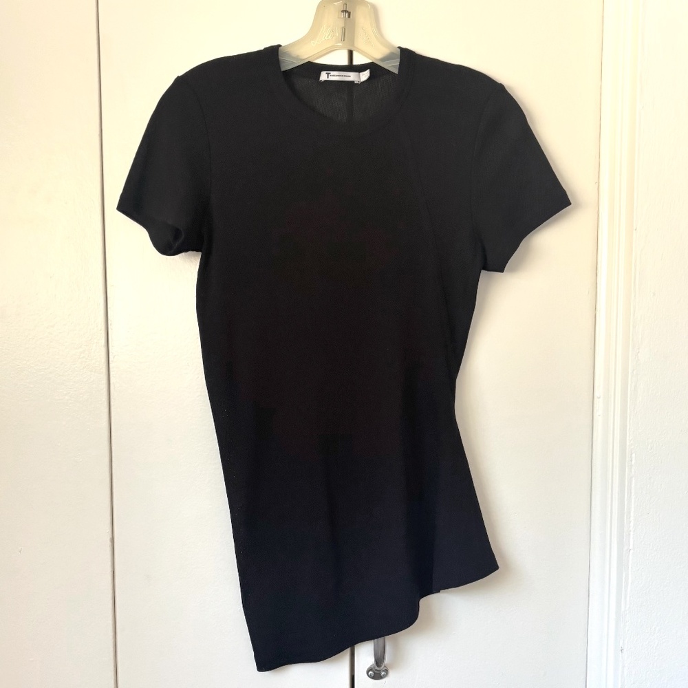 T Alexander Wang size small black mesh asymmetrical hem top with seams